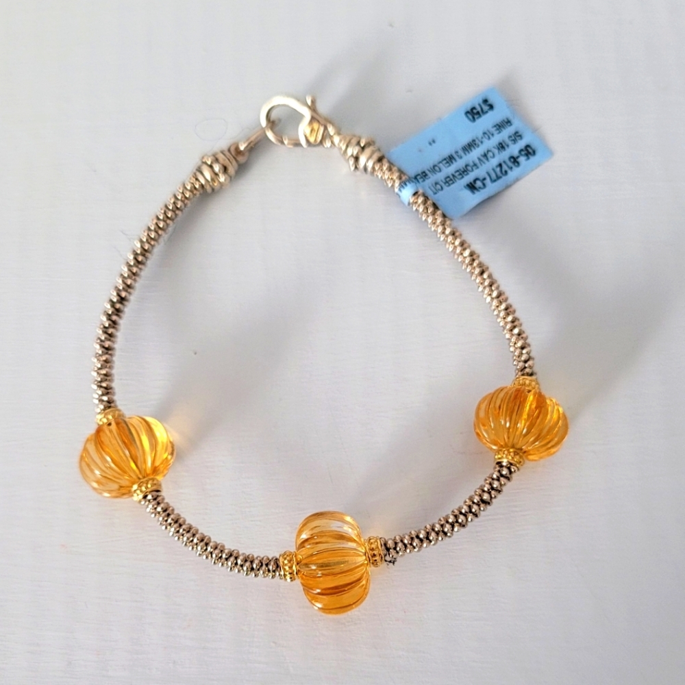 LAGOS Sterling Silver 18K Gold Caviar Citrine Melon Bead Stations Bracelet